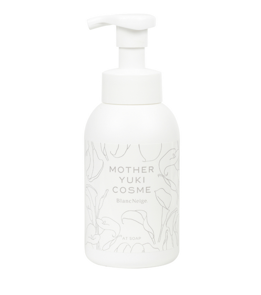 White bottle with a pump dispenser labeled "MOTHER YUKI COSME" against a plain white background.